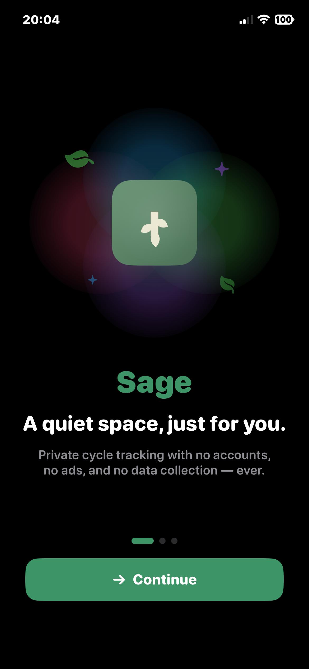 Sage app — welcome screen